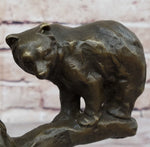 Green Patina Bear Family on a tree stump Bronze Sculpture Statue Figurine