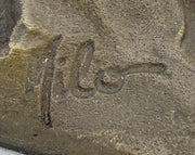 Green Patina Bear Family on a tree stump Bronze Sculpture Statue Figurine