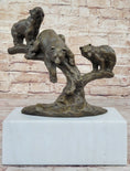 Load image into Gallery viewer, Green Patina Bear Family on a tree stump Bronze Sculpture Statue Figurine
