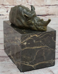 Load image into Gallery viewer, Rhinoceros Rhino Bookend Bronze Sculpture Figurine Lost Wax Casting on Marble Base
