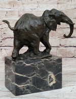 Miniature Elephant Bronze Metal Figurine Sculpture on Marble Base Signed Original