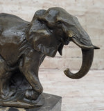 Miniature Elephant Bronze Metal Figurine Sculpture on Marble Base Signed Original