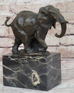 Miniature Elephant Bronze Metal Figurine Sculpture on Marble Base Signed Original