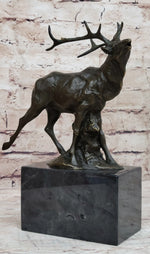 Signed Original Male Elk Mountain Deer Caribou Hunter Bronze Sculpture Art Decor