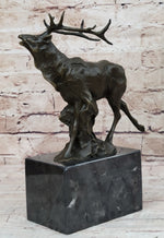 Signed Original Male Elk Mountain Deer Caribou Hunter Bronze Sculpture Art Decor