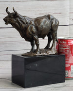 Hot Cast Bronze Metal Bull Cattle Cow Sculpture Statue Figure on Marble Base
