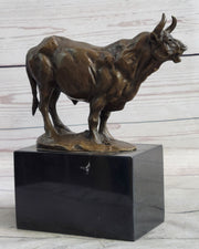 Hot Cast Bronze Metal Bull Cattle Cow Sculpture Statue Figure on Marble Base