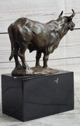 Load image into Gallery viewer, Hot Cast Bronze Metal Bull Cattle Cow Sculpture Statue Figure on Marble Base

