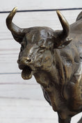 Load image into Gallery viewer, Hot Cast Bronze Metal Bull Cattle Cow Sculpture Statue Figure on Marble Base
