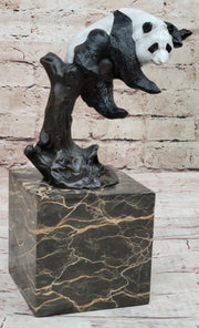 Bronze Panda Bear Sculpture on Marble Base – Unique Wildlife Art Décor by Milo