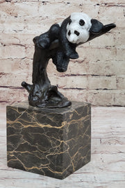 Bronze Panda Bear Sculpture on Marble Base – Unique Wildlife Art Décor by Milo