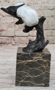 Bronze Panda Bear Sculpture on Marble Base – Unique Wildlife Art Décor by Milo