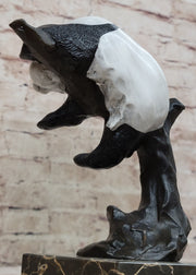 Bronze Panda Bear Sculpture on Marble Base – Unique Wildlife Art Décor by Milo