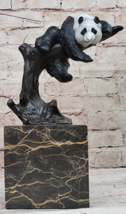 Bronze Panda Bear Sculpture on Marble Base – Unique Wildlife Art Décor by Milo