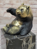 Real Bronze Panda Bear Bronze Figurine Sculpture on Marble Base by Milo
