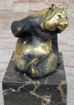 Real Bronze Panda Bear Bronze Figurine Sculpture on Marble Base by Milo