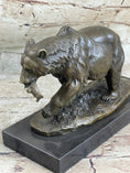 Load image into Gallery viewer, Bronze Grizzly Bear Hunting Fish River Sculpture Art Figurine Marble Base Figure
