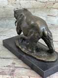 Load image into Gallery viewer, Bronze Grizzly Bear Hunting Fish River Sculpture Art Figurine Marble Base Figure
