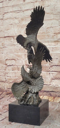 Load image into Gallery viewer, Two American Bald Eagles Fighting Bronze Sculpture Statue Decor Signed Original Art
