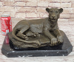 Art Deco Large Female African Wildlife Lion Bronze Sculpture Marble Statue Decor
