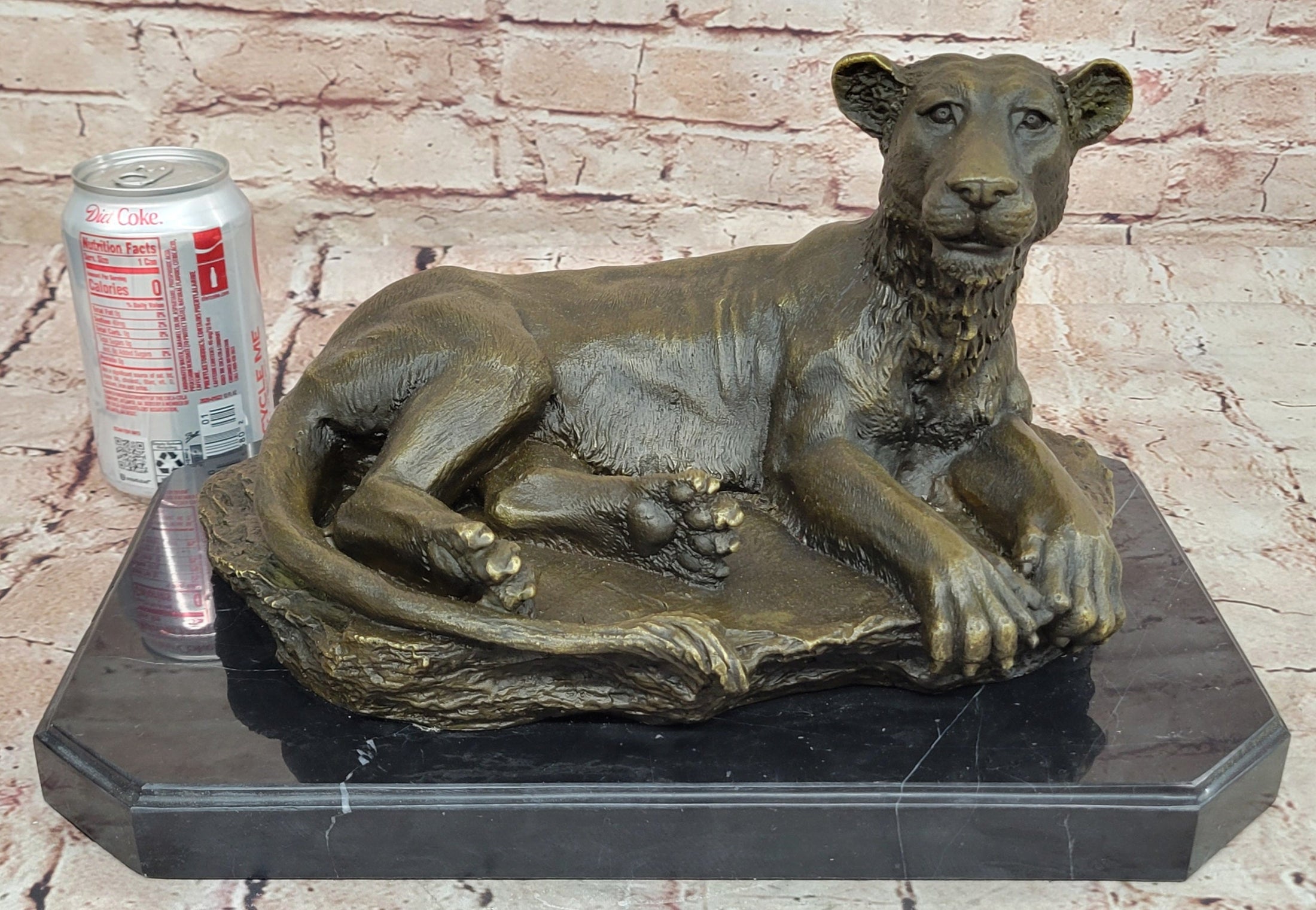 Art Deco Large Female African Wildlife Lion Bronze Sculpture Marble Statue Decor - Southlake Paws