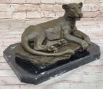 Art Deco Large Female African Wildlife Lion Bronze Sculpture Marble Statue Decor