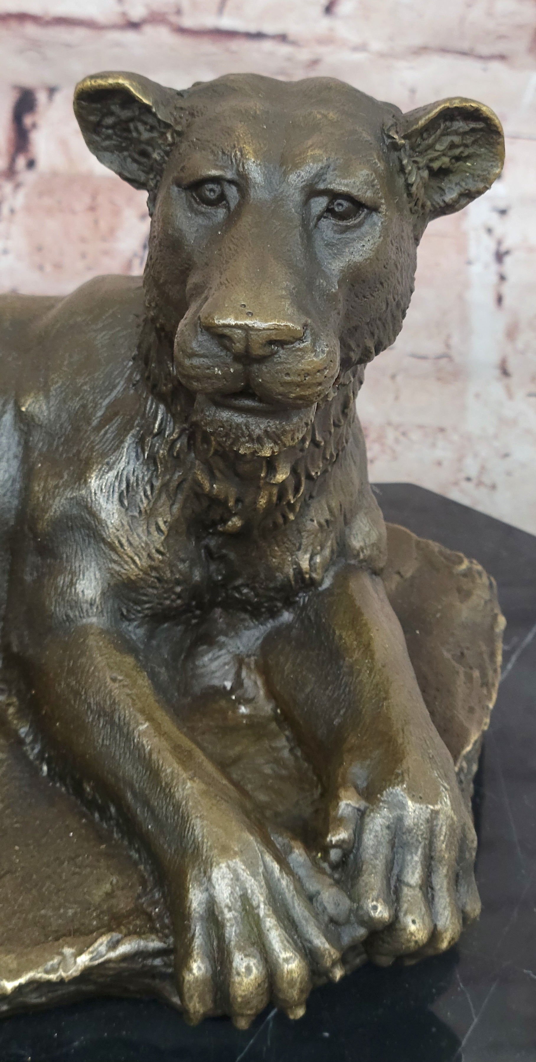 Art Deco Large Female African Wildlife Lion Bronze Sculpture Marble Statue Decor - Southlake Paws
