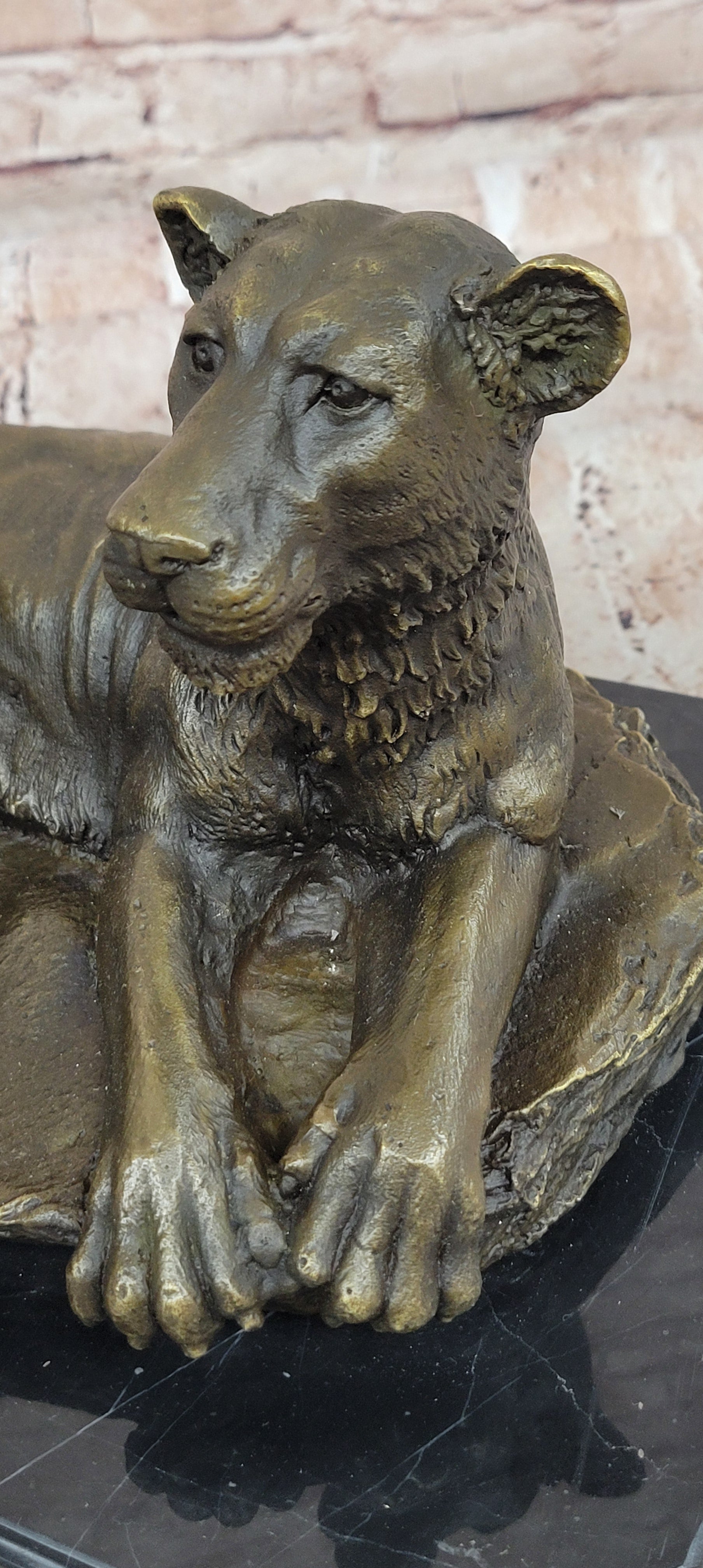 Art Deco Large Female African Wildlife Lion Bronze Sculpture Marble Statue Decor - Southlake Paws