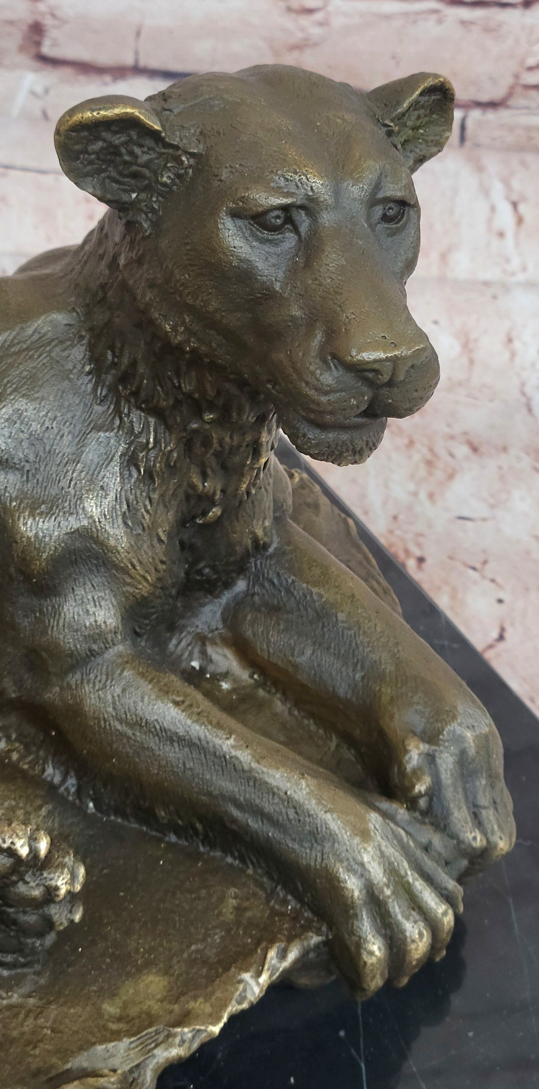 Art Deco Large Female African Wildlife Lion Bronze Sculpture Marble Statue Decor - Southlake Paws