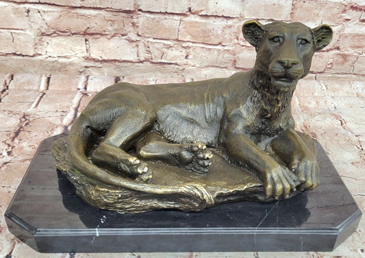 Art Deco Large Female African Wildlife Lion Bronze Sculpture Marble Statue Decor - Southlake Paws
