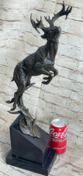 Load image into Gallery viewer, Elk Deer Caribou Stag Buck Jumping Bronze Statue Sculpture on Marble Base
