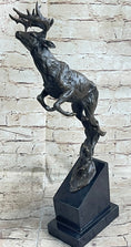 Load image into Gallery viewer, Elk Deer Caribou Stag Buck Jumping Bronze Statue Sculpture on Marble Base
