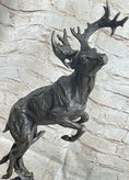 Load image into Gallery viewer, Elk Deer Caribou Stag Buck Jumping Bronze Statue Sculpture on Marble Base
