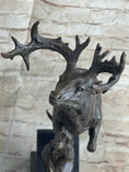 Load image into Gallery viewer, Elk Deer Caribou Stag Buck Jumping Bronze Statue Sculpture on Marble Base
