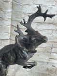 Load image into Gallery viewer, Elk Deer Caribou Stag Buck Jumping Bronze Statue Sculpture on Marble Base
