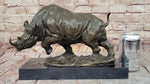 Hot Cast Bronze Rhinoceros Rhino Sculpture Statue Figure on Marble Base
