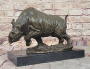 Hot Cast Bronze Rhinoceros Rhino Sculpture Statue Figure on Marble Base