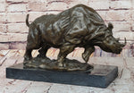 Hot Cast Bronze Rhinoceros Rhino Sculpture Statue Figure on Marble Base