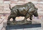 Hot Cast Bronze Rhinoceros Rhino Sculpture Statue Figure on Marble Base