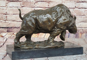 Hot Cast Bronze Rhinoceros Rhino Sculpture Statue Figure on Marble Base