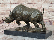 Hot Cast Bronze Rhinoceros Rhino Sculpture Statue Figure on Marble Base