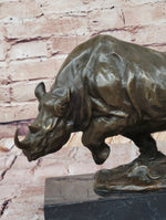 Hot Cast Bronze Rhinoceros Rhino Sculpture Statue Figure on Marble Base