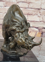Hot Cast Bronze Rhinoceros Rhino Sculpture Statue Figure on Marble Base