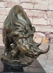 Hot Cast Bronze Rhinoceros Rhino Sculpture Statue Figure on Marble Base