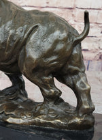 Hot Cast Bronze Rhinoceros Rhino Sculpture Statue Figure on Marble Base