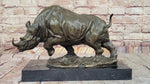 Hot Cast Bronze Rhinoceros Rhino Sculpture Statue Figure on Marble Base