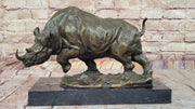 Hot Cast Bronze Rhinoceros Rhino Sculpture Statue Figure on Marble Base