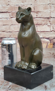 Panther Puma Cougar Cat Bronze Sculpture Statue Figure on Marble Base