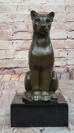 Panther Puma Cougar Cat Bronze Sculpture Statue Figure on Marble Base