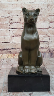 Panther Puma Cougar Cat Bronze Sculpture Statue Figure on Marble Base